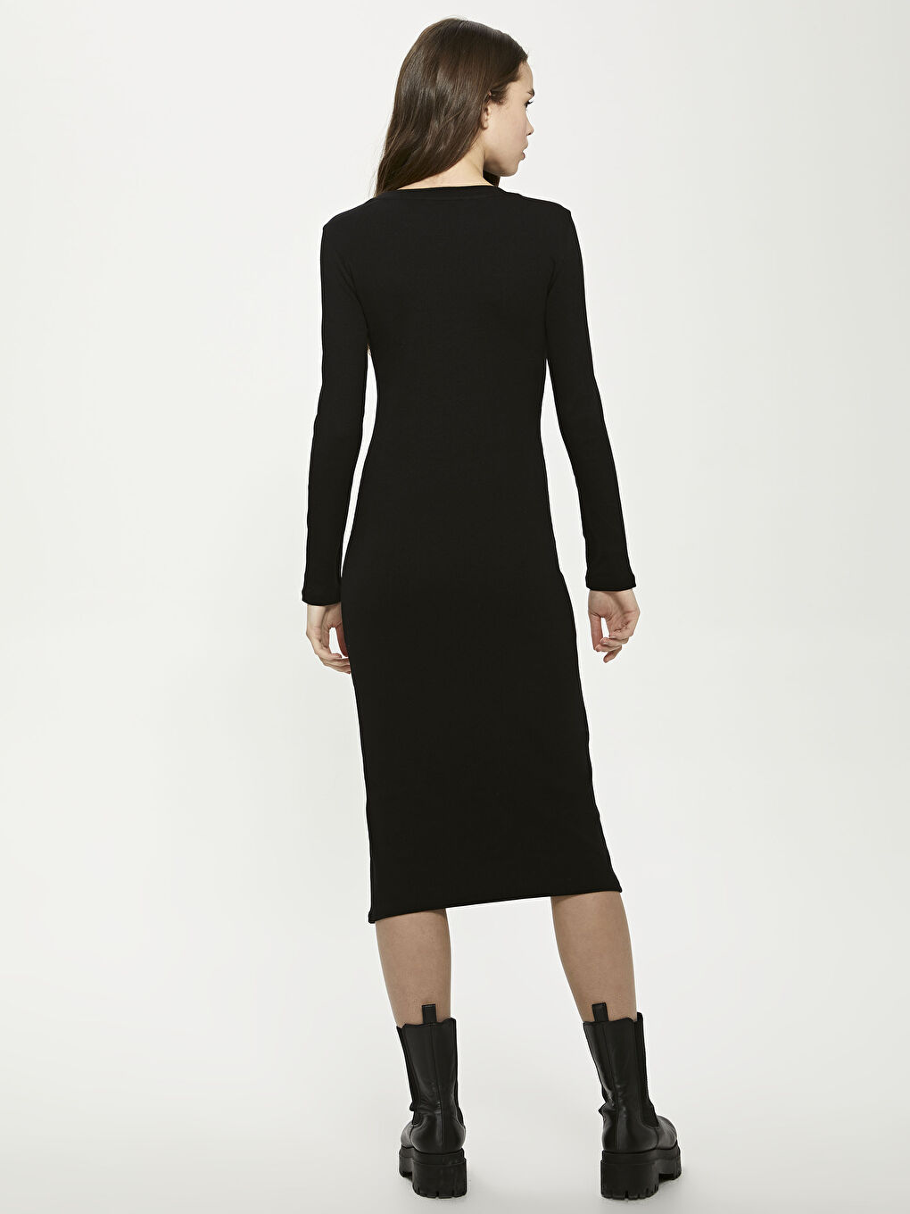 Robe Côtelée à Manches Longues Droite pour Femmes à Col Rond-2