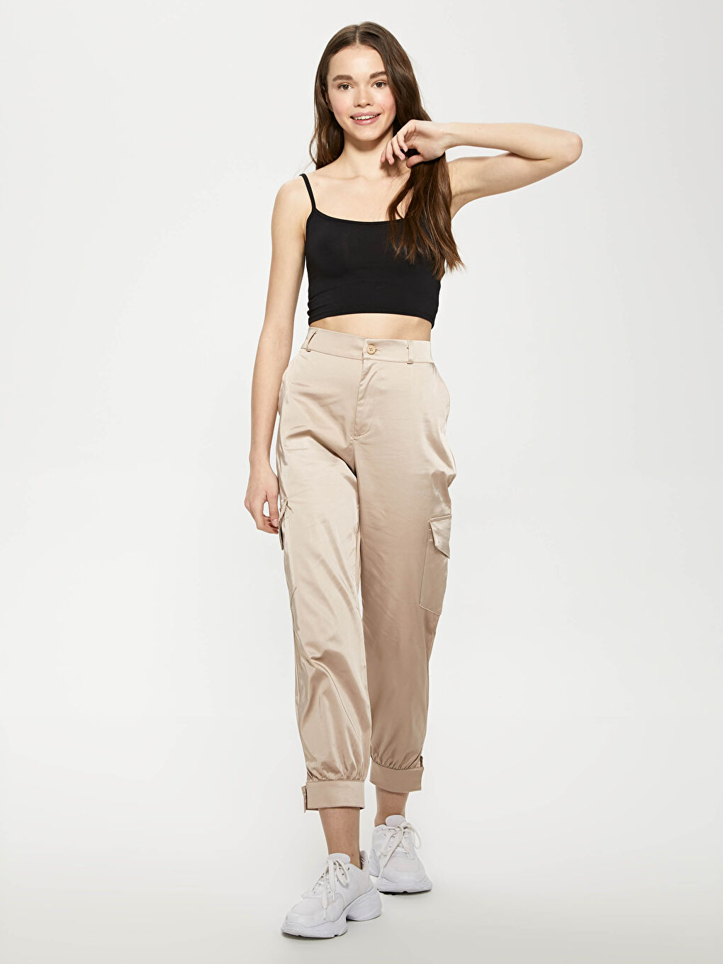 Women's Satin Jogger Trousers With Pocket Detail-7