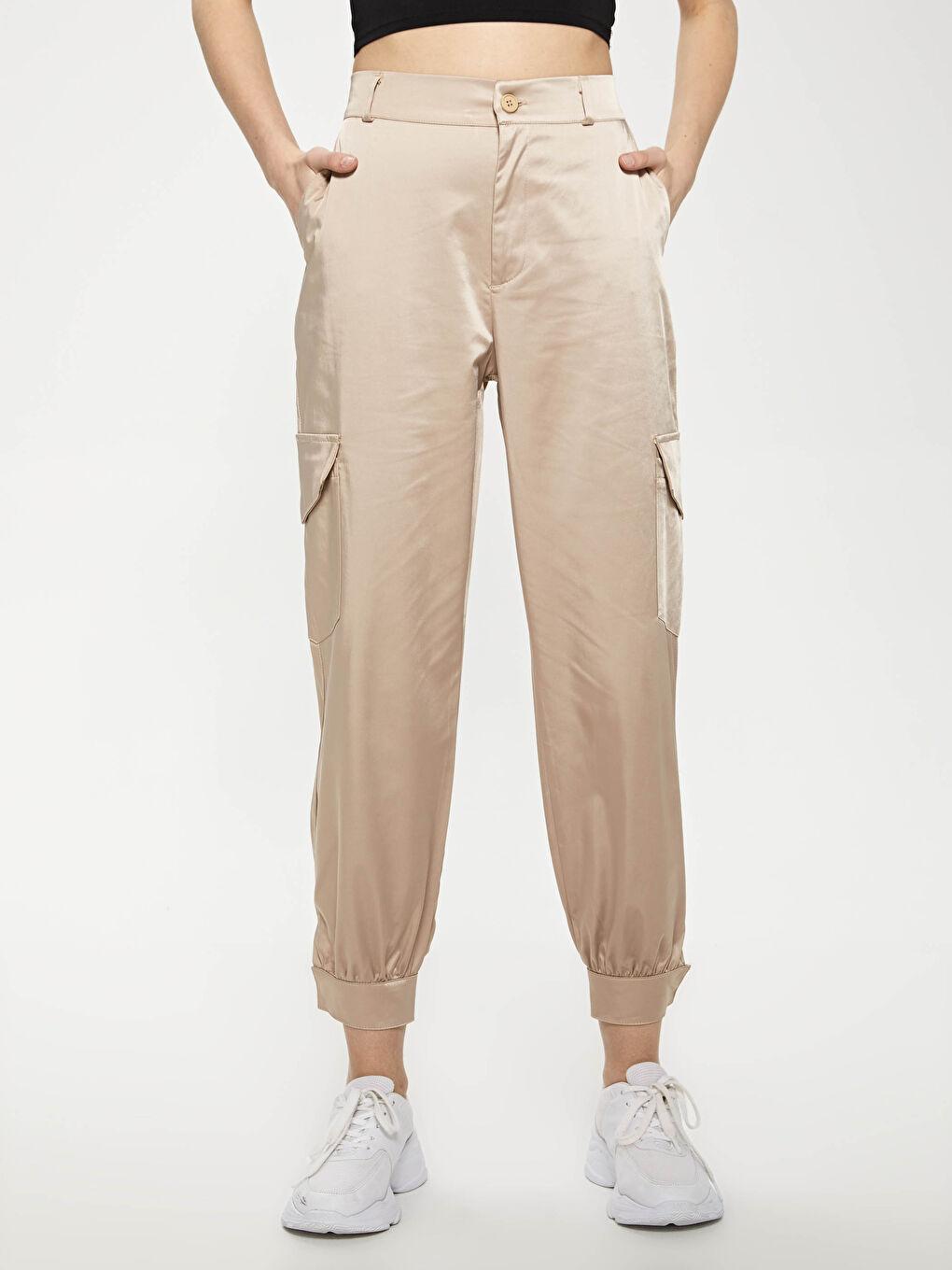 Women's Satin Jogger Trousers With Pocket Detail-9