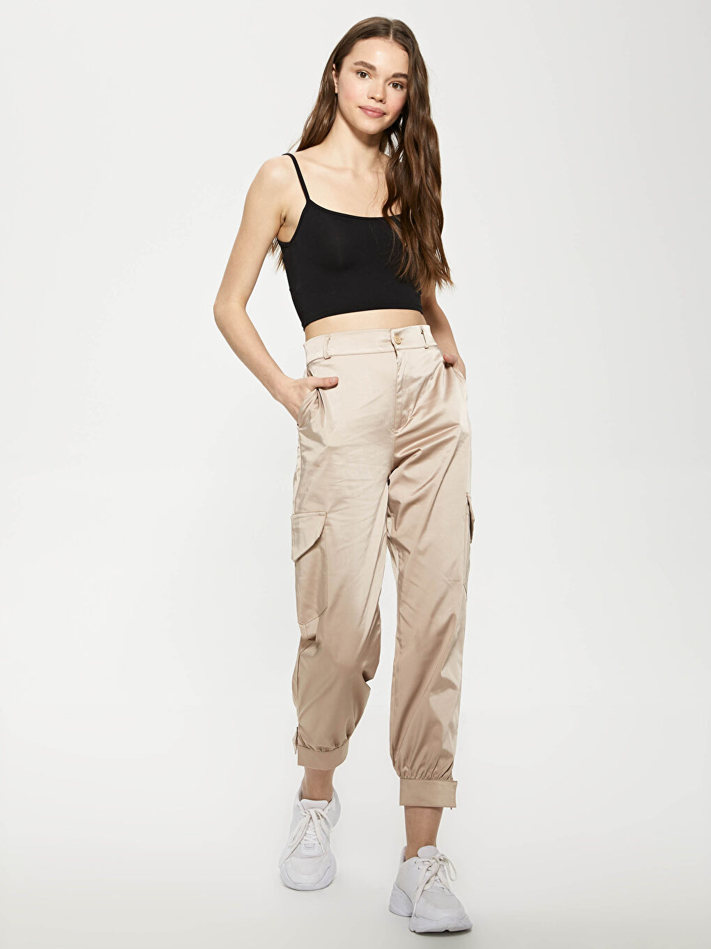 Women's Satin Jogger Trousers With Pocket Detail-2