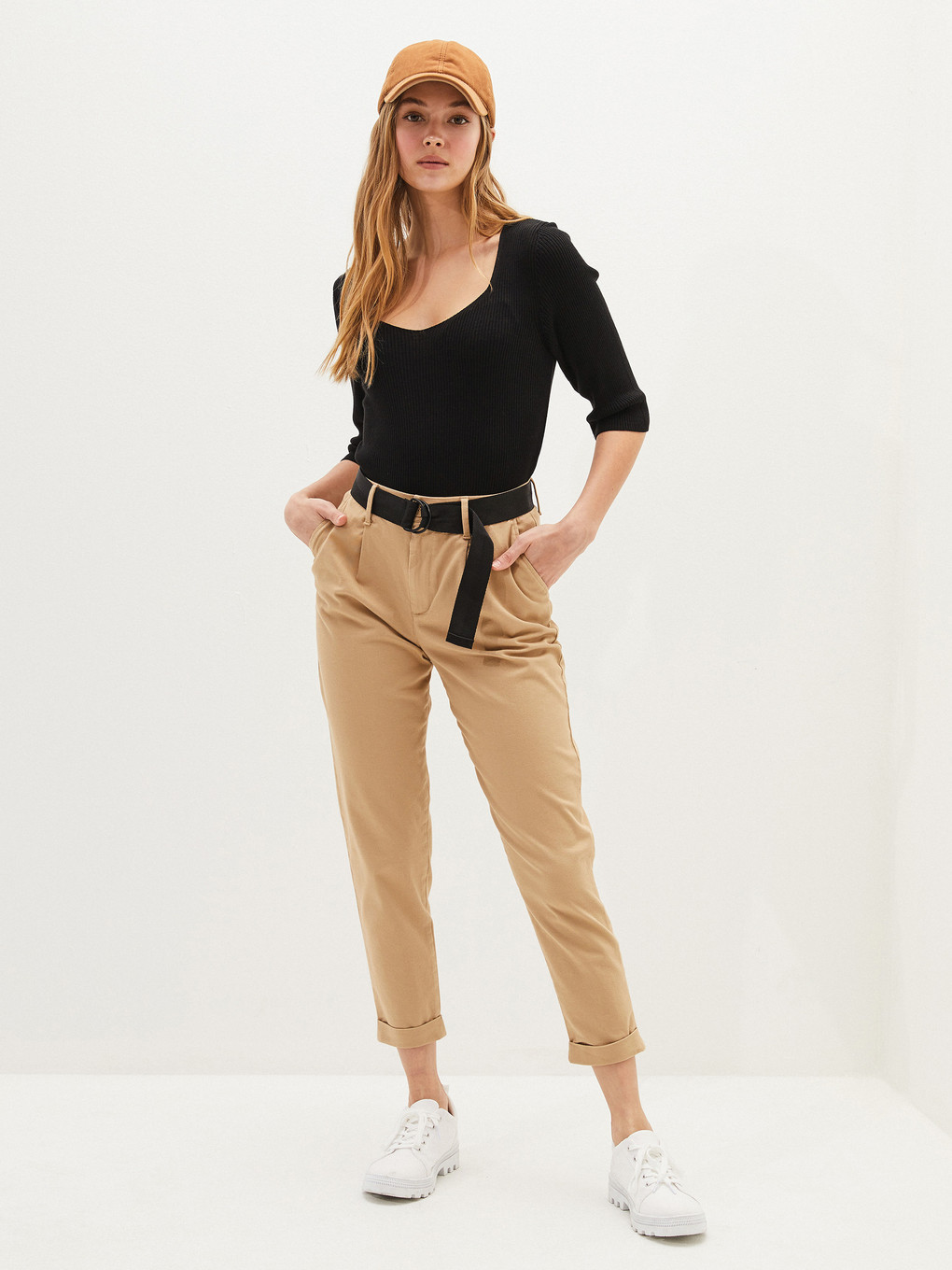 Belted Gabardine Carrot Trousers