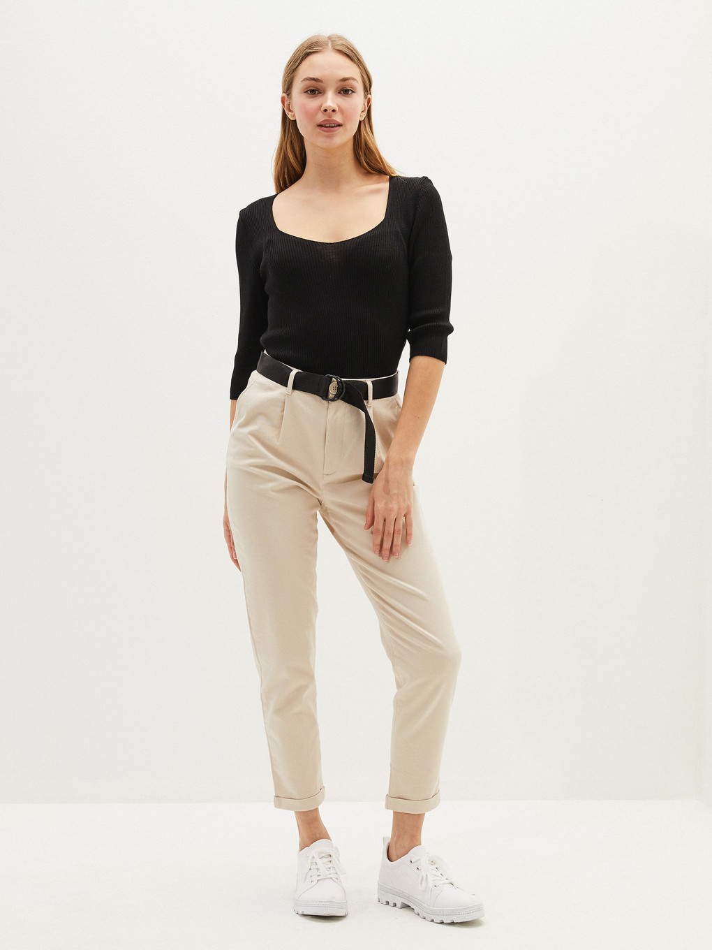 Belted Gabardine Carrot Trousers-1