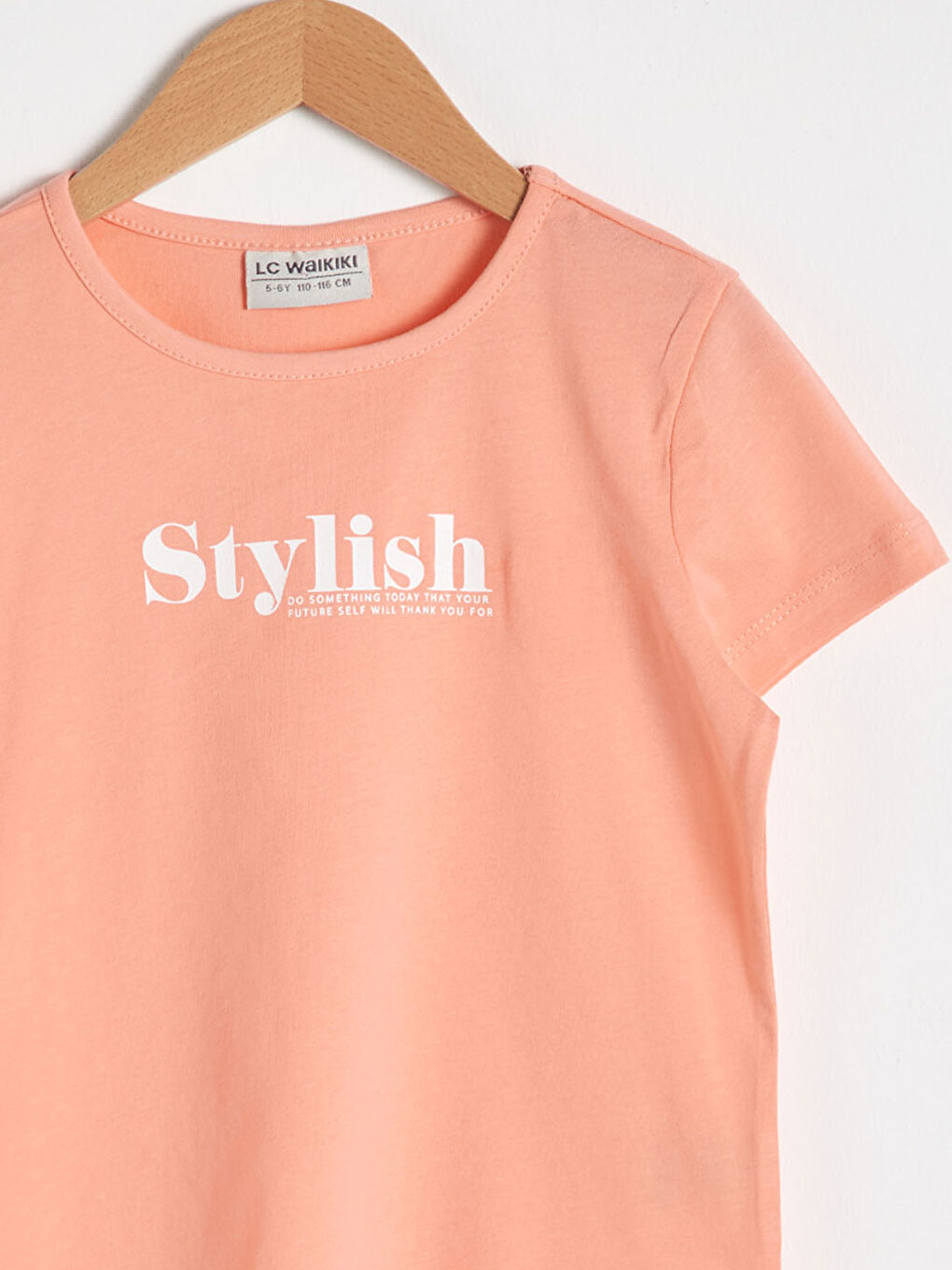 Mercan Bisiklet Yaka Baskılı Kısa Kollu Kız Çocuk Tişört-2