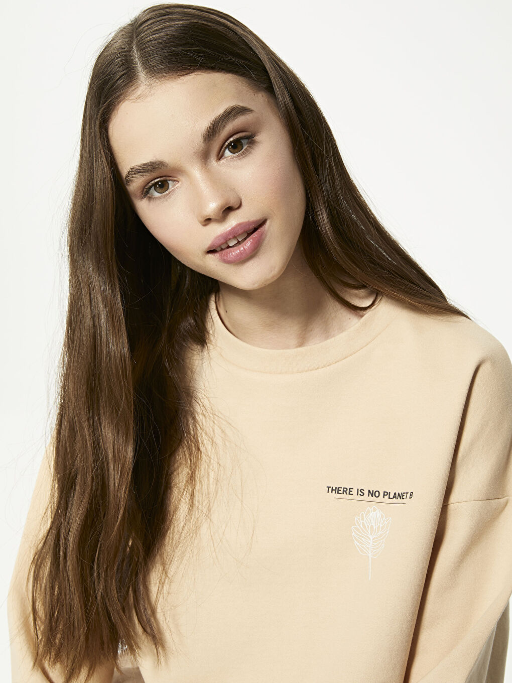 Sweat-shirt à manches longues imprimé avec slogan et col rond pour Femmes-2