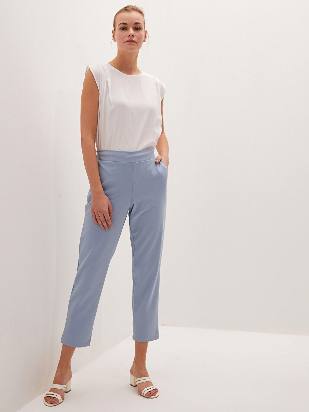 Elastic Waist Ankle Length Trousers