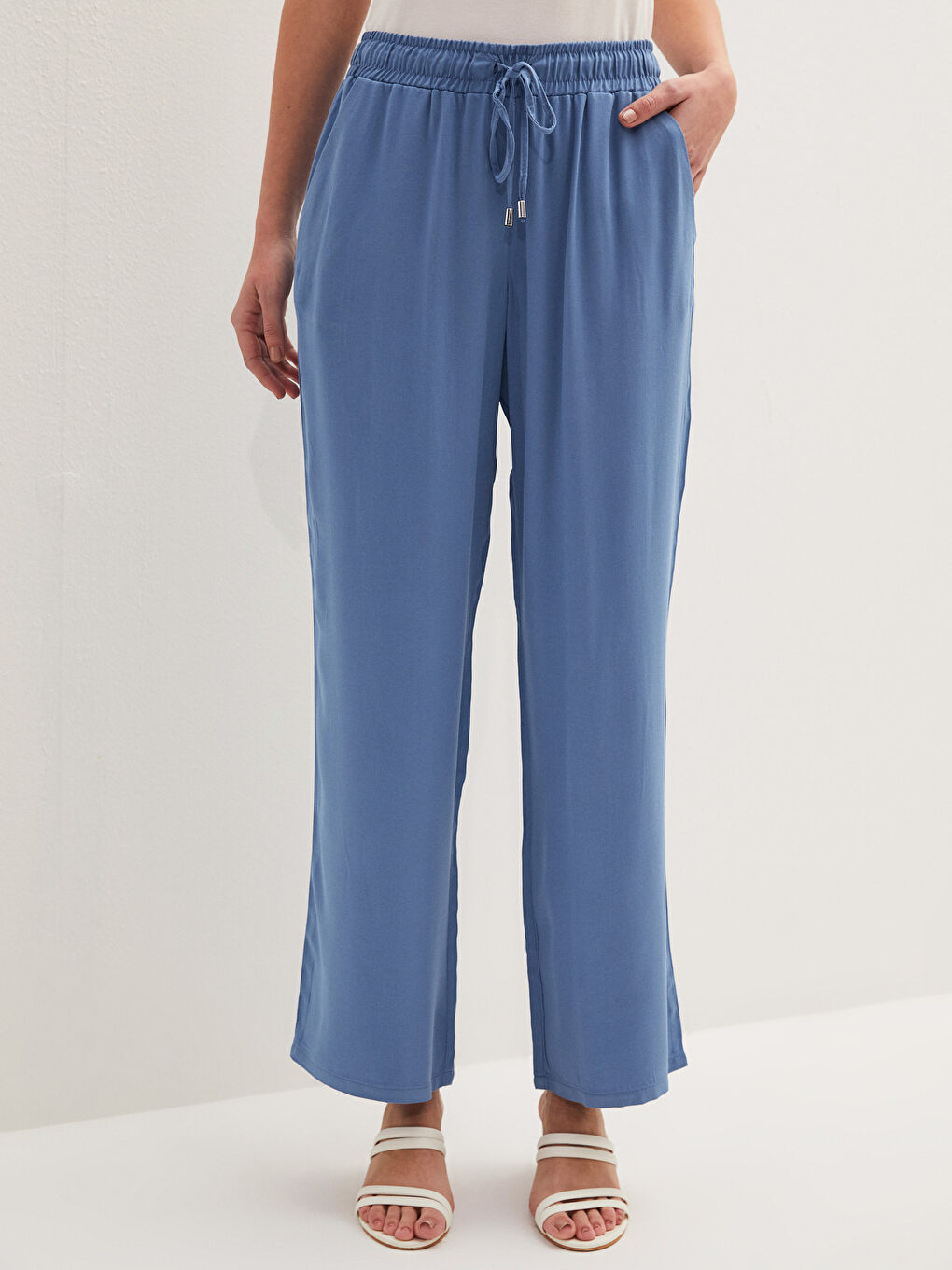 Elastic Waist Wide Leg Belmando Fabric Women's Trousers-1
