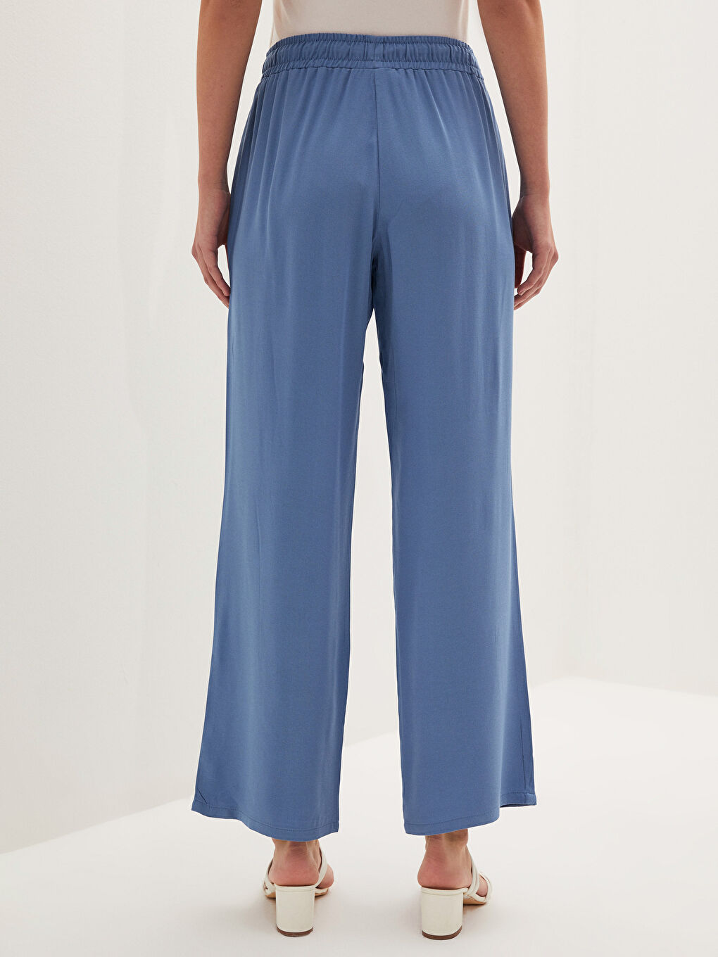 Elastic Waist Wide Leg Belmando Fabric Women's Trousers-2