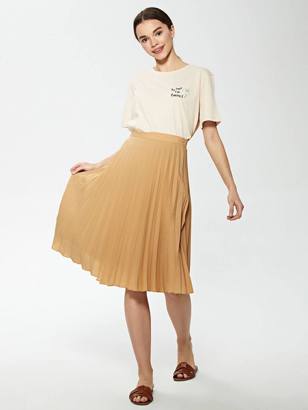 تنورة مطوية من قماش الكريب عالي الخصر للسيدات-1