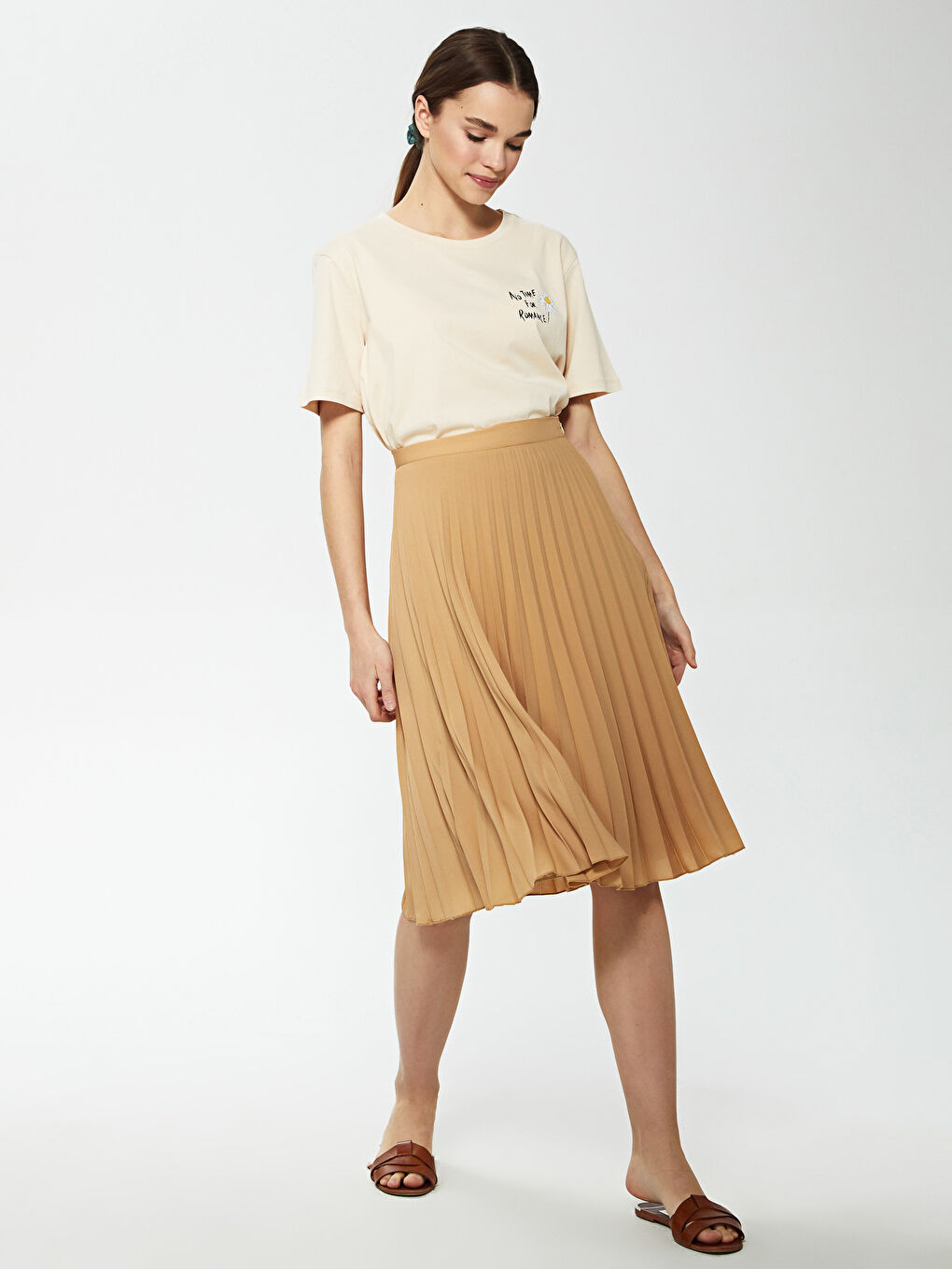 تنورة مطوية من قماش الكريب عالي الخصر للسيدات-2