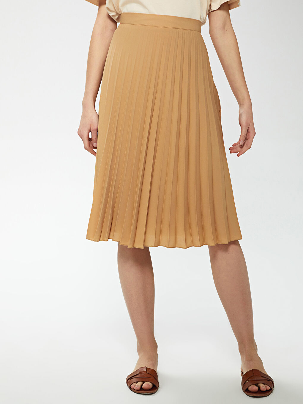 تنورة مطوية من قماش الكريب عالي الخصر للسيدات-3