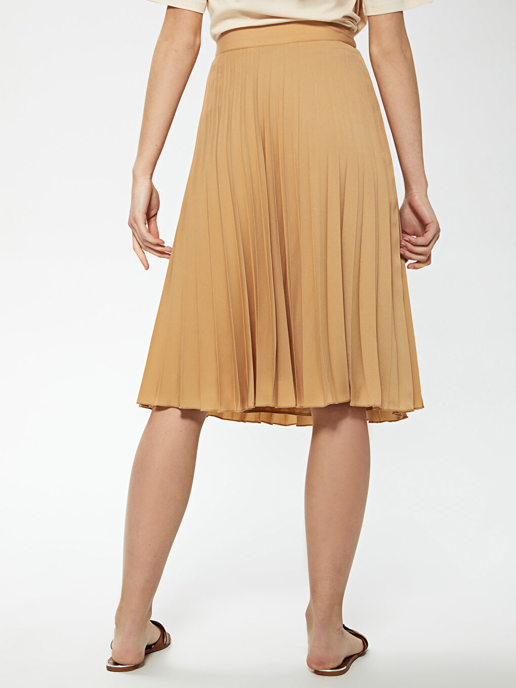 تنورة مطوية من قماش الكريب عالي الخصر للسيدات-4