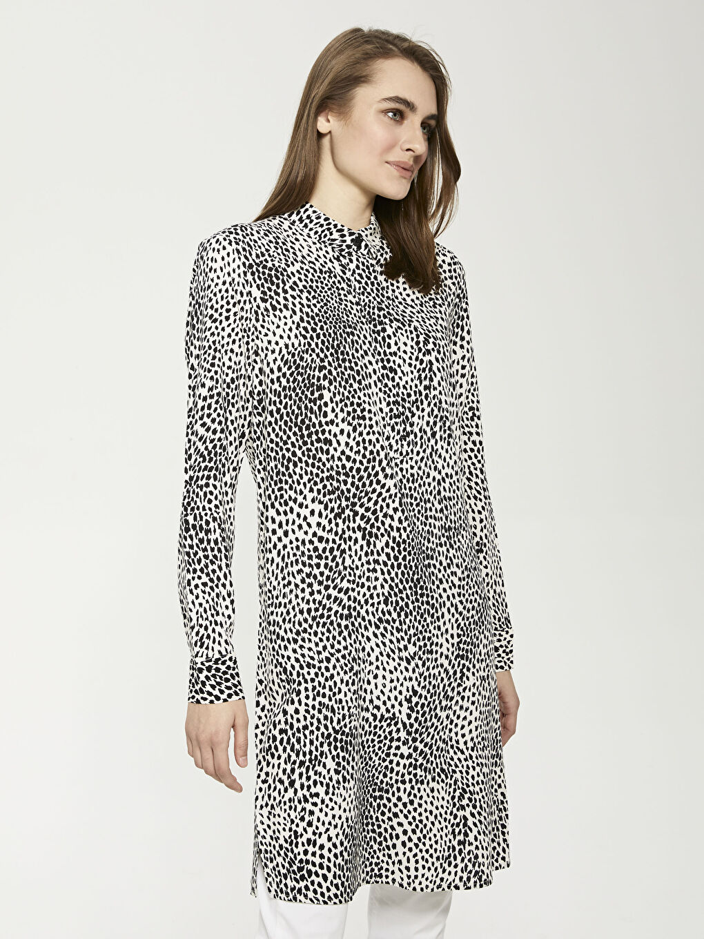 Patterned Long Sleeve Viscose Women's Shirt Tunic