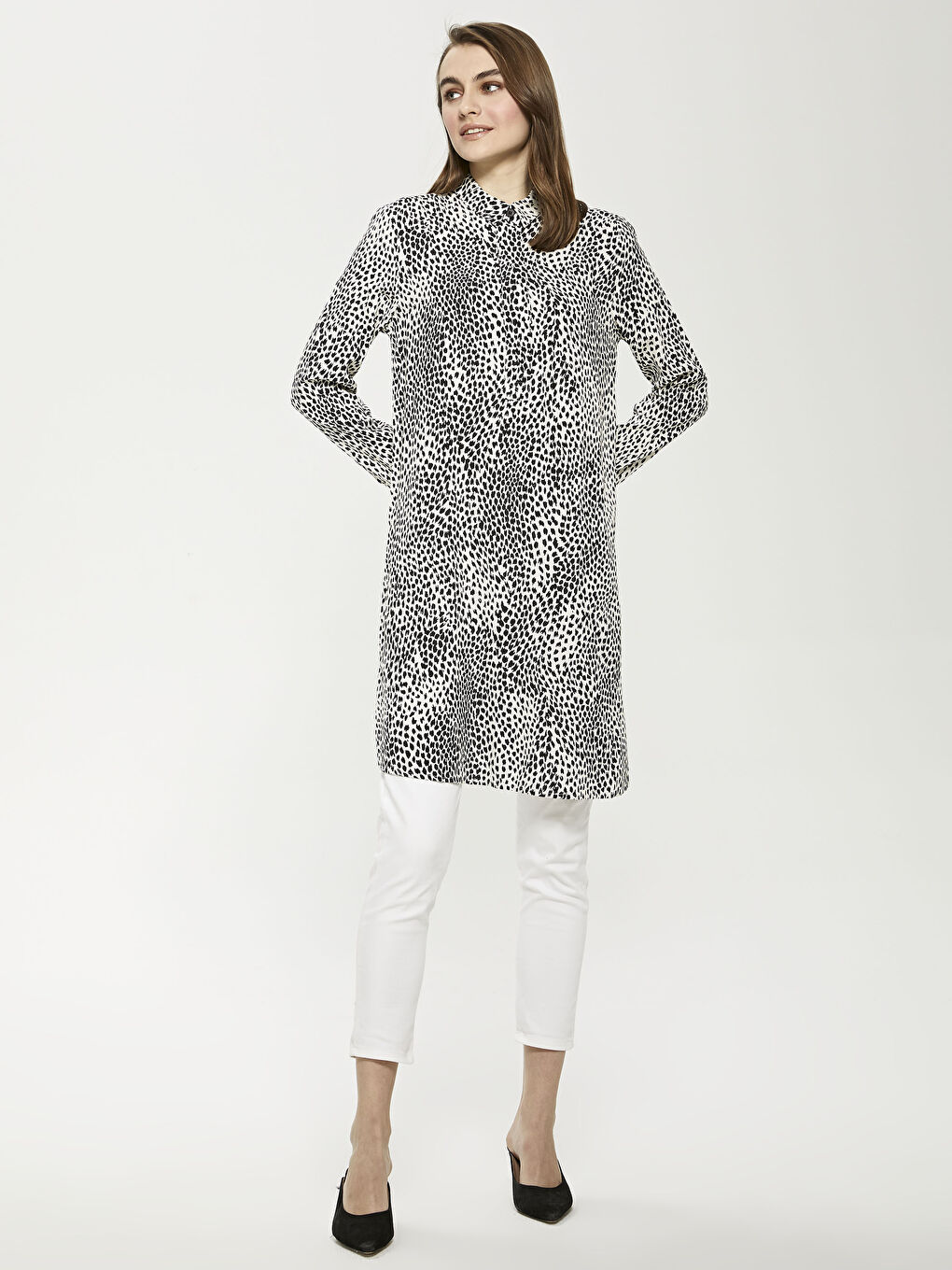 Patterned Long Sleeve Viscose Women's Shirt Tunic-2