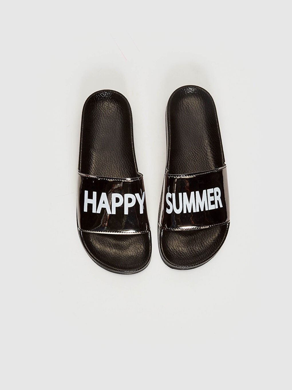 Siyah Slogan Baskılı Tek Bantlı Kadın Terlik-2