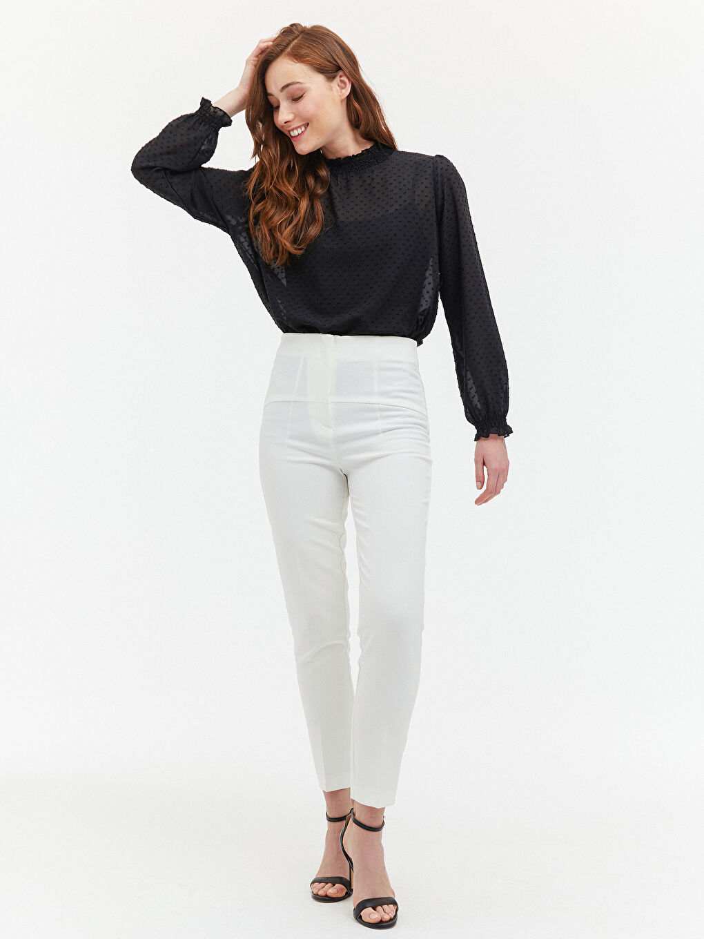 Grandad Collar Patterned Chiffon Blouse-3