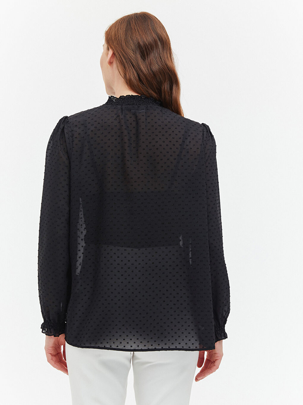 Grandad Collar Patterned Chiffon Blouse-4