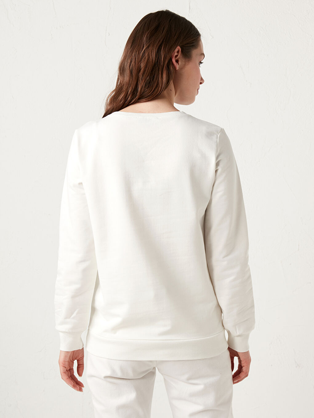 Ekru Bisiklet Yaka Baskılı Sweatshirt-2