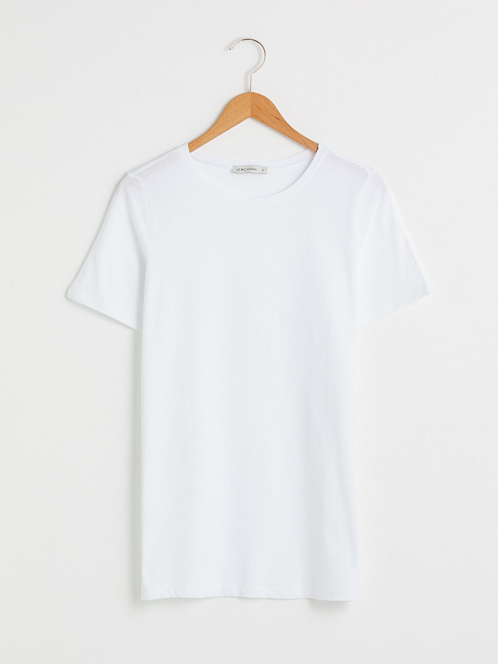 Beyaz Bisiklet Yaka Pamuklu Basic Tişört-5