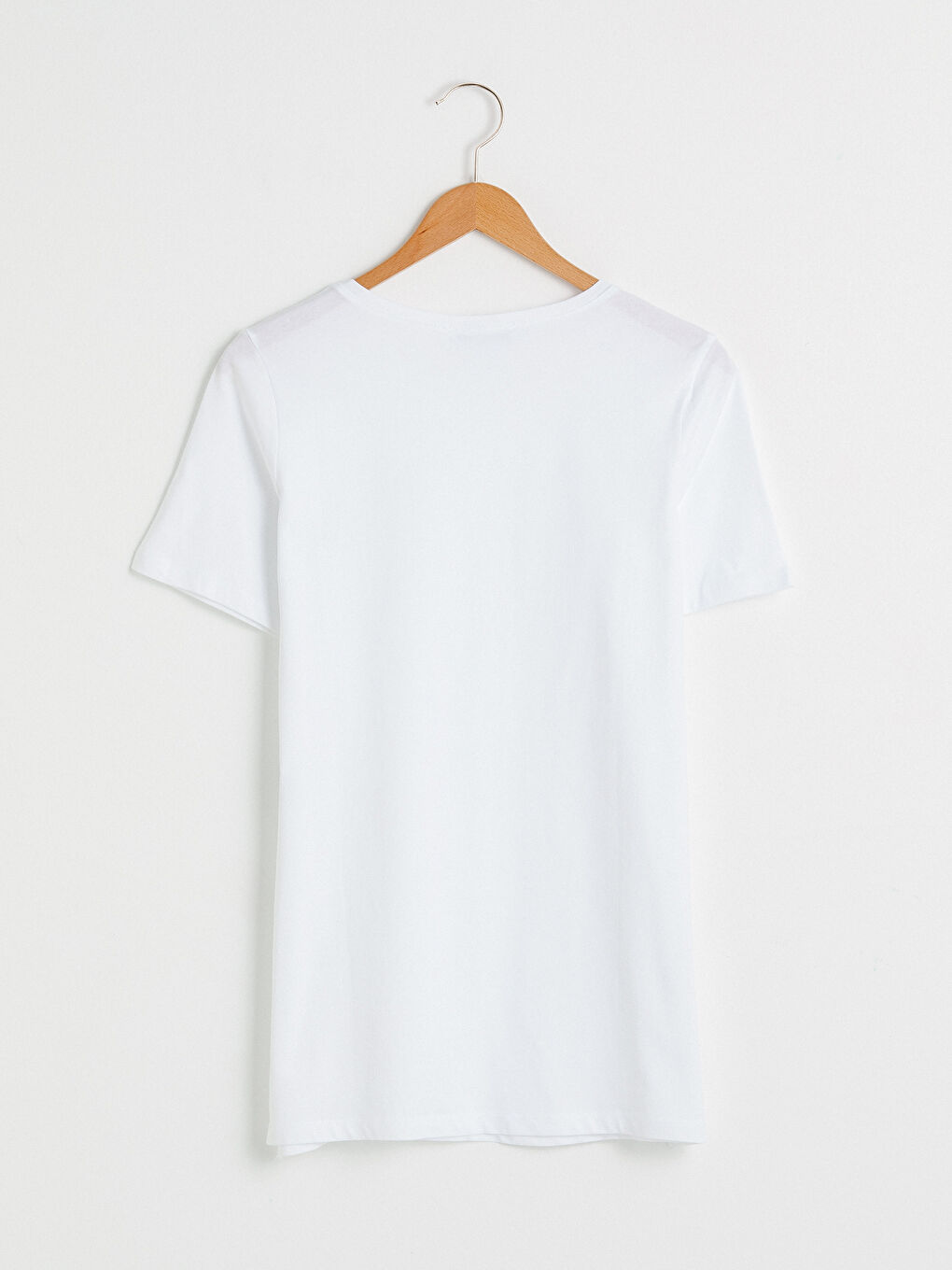 Beyaz Bisiklet Yaka Pamuklu Basic Tişört-6