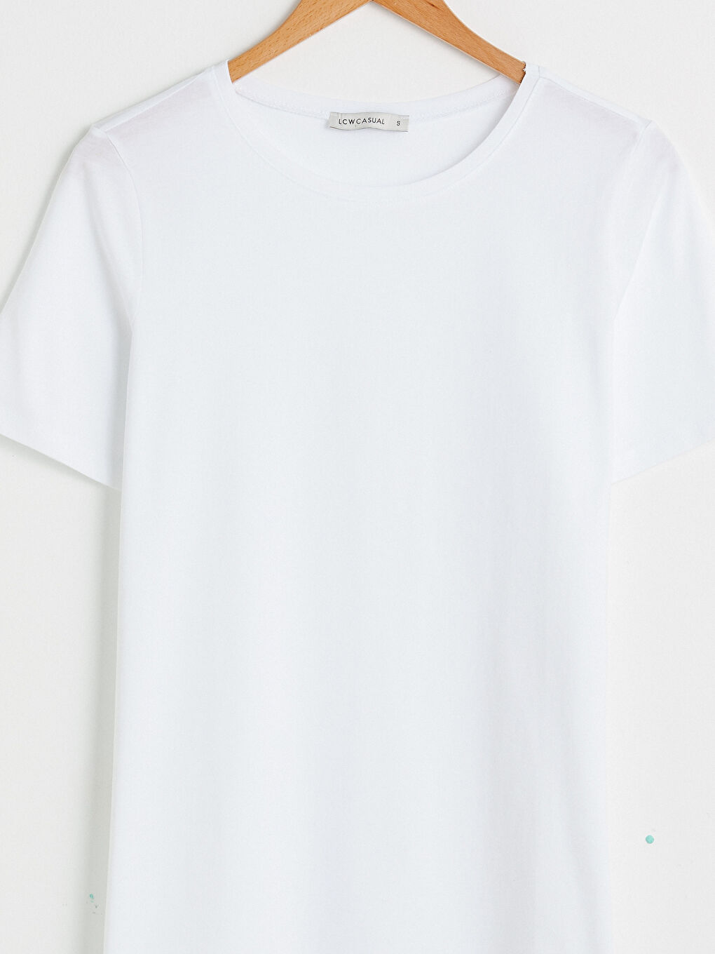 Beyaz Bisiklet Yaka Pamuklu Basic Tişört-7