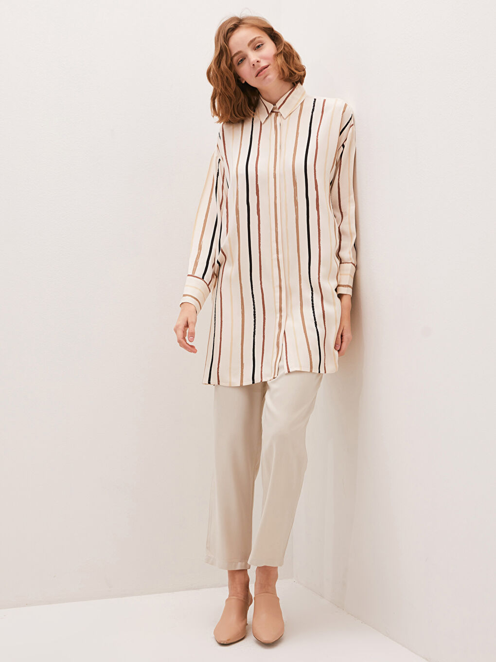 Striped Long Sleeve Oversize Belmando Women's Shirt Tunic-2