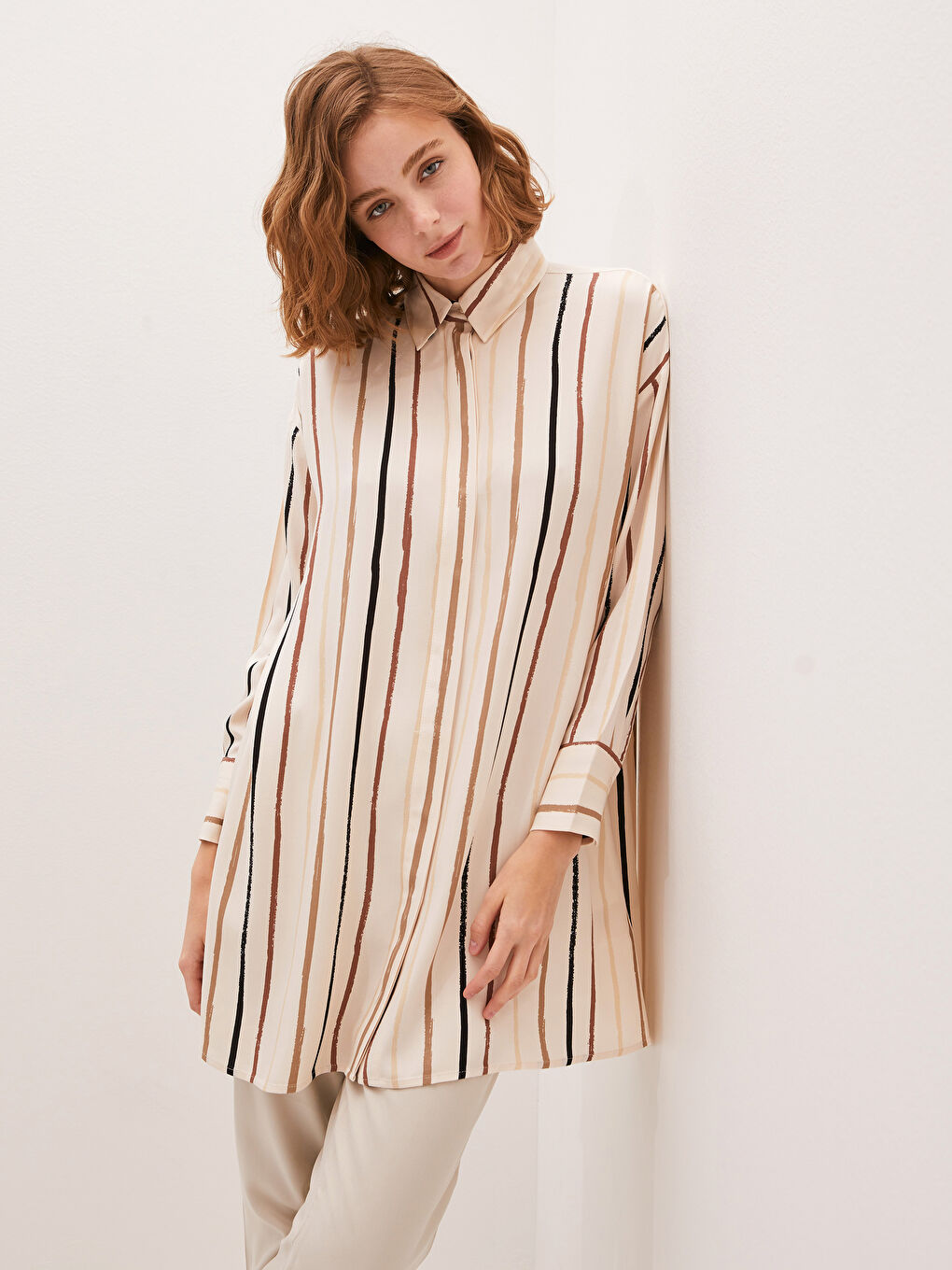 Striped Long Sleeve Oversize Belmando Women's Shirt Tunic-4