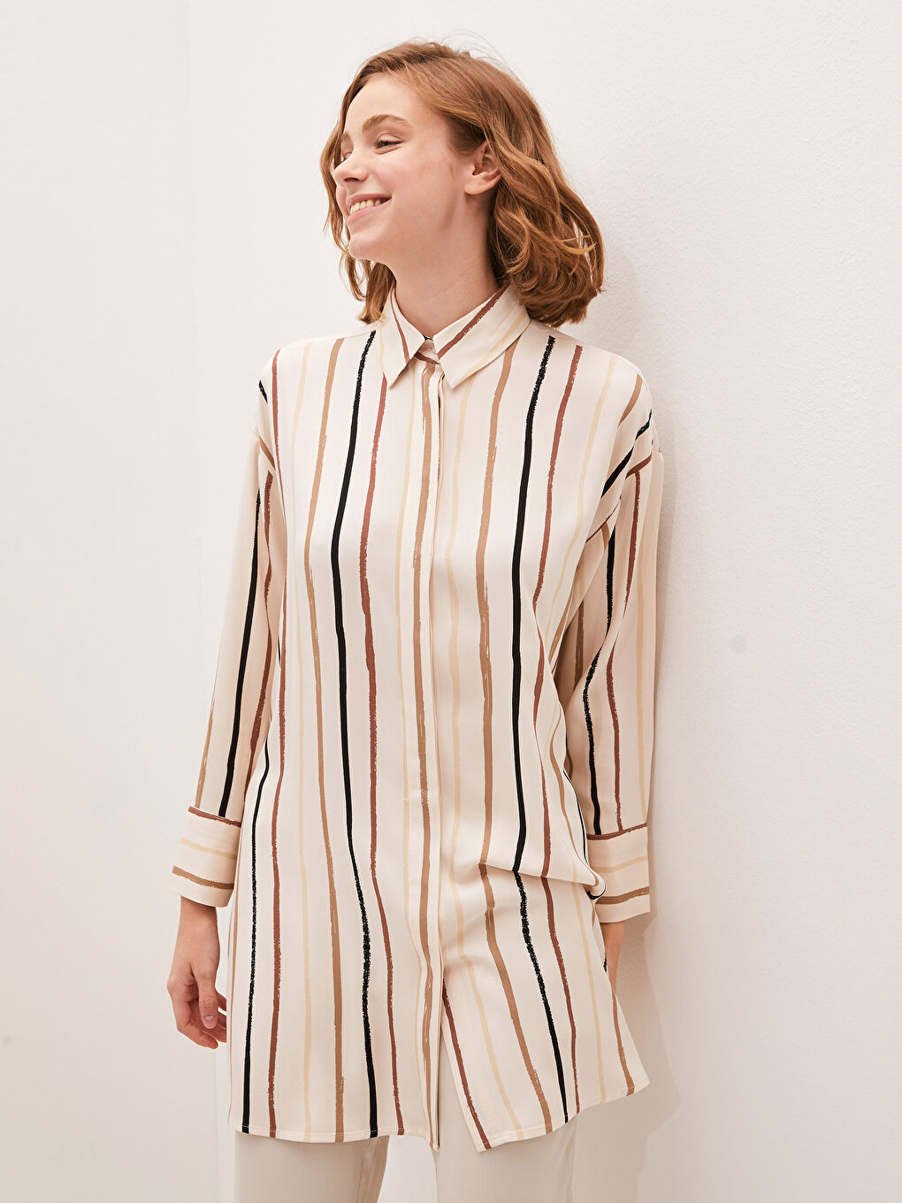 Striped Long Sleeve Oversize Belmando Women's Shirt Tunic