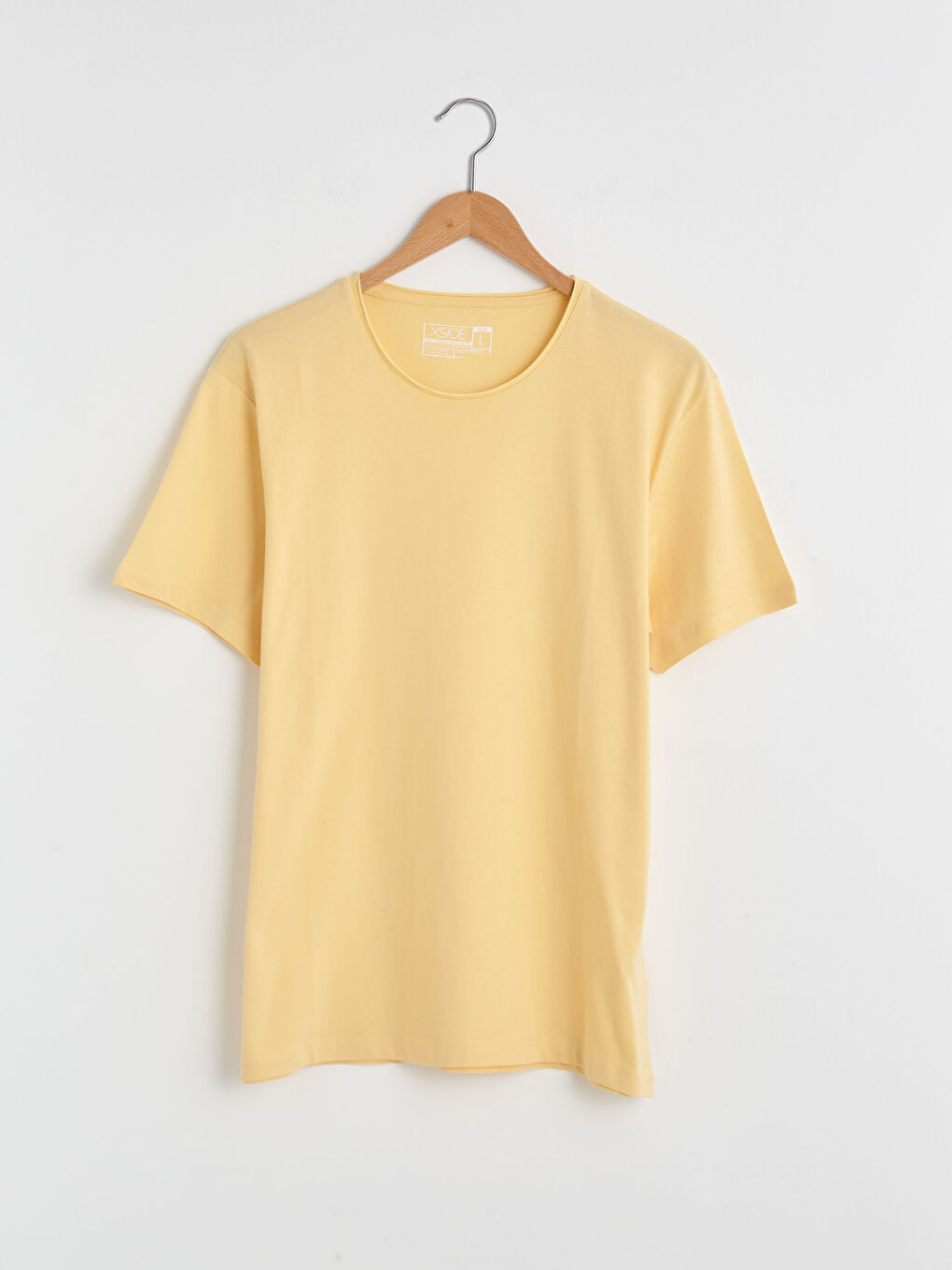 Sarı Bisiklet Yaka Basic Penye Tişört-5