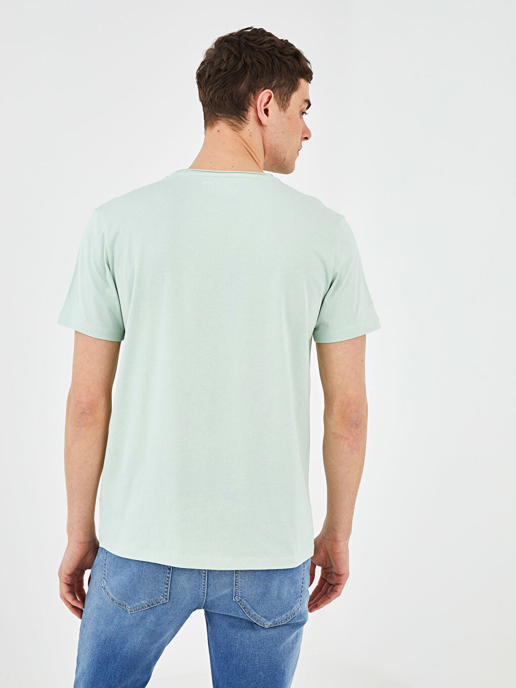 Yeşil Bisiklet Yaka Kısa Kollu Basic Penye Erkek Tişört-4