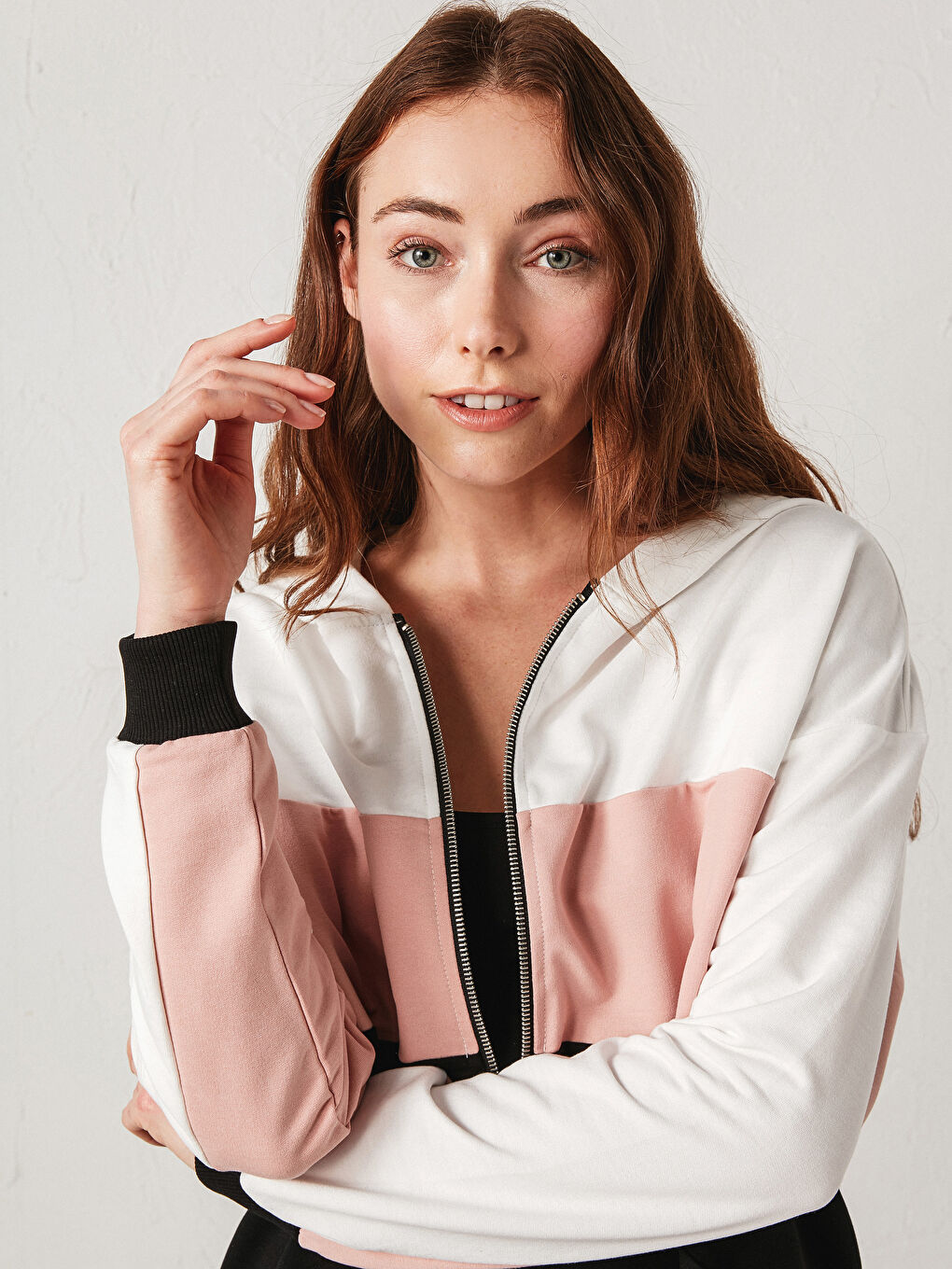 Sweat zippé à capuche Bloc de couleurs pour Femmes-2