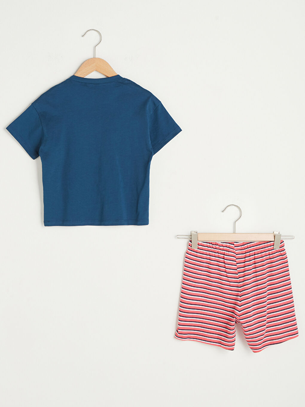 Petrol Bisiklet Yaka Baskılı Kısa Kollu Pamuklu Kız Çocuk Pijama Takımı-1