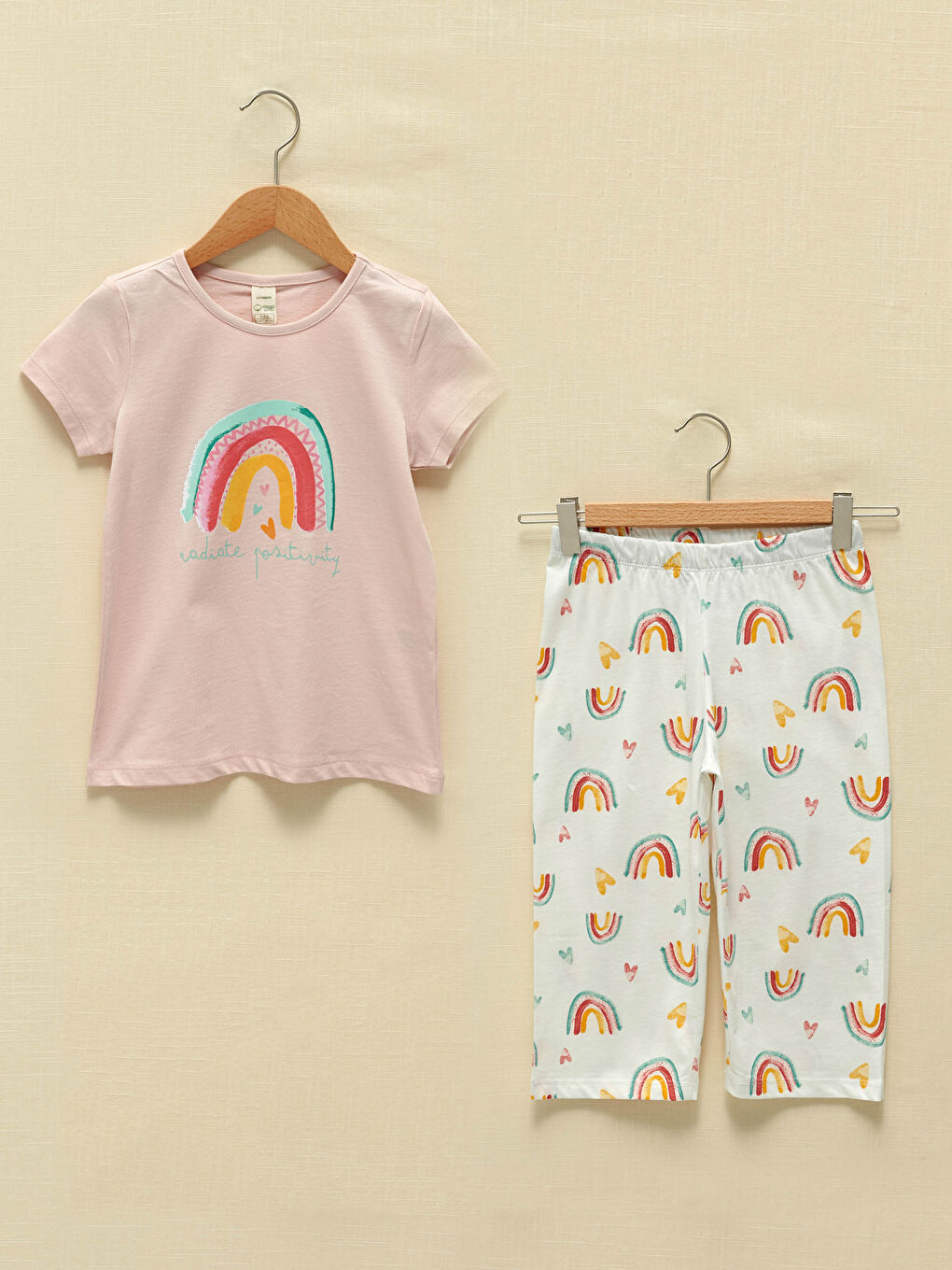 Crew Neck Printed Short Sleeve Girls' Pyjama Set