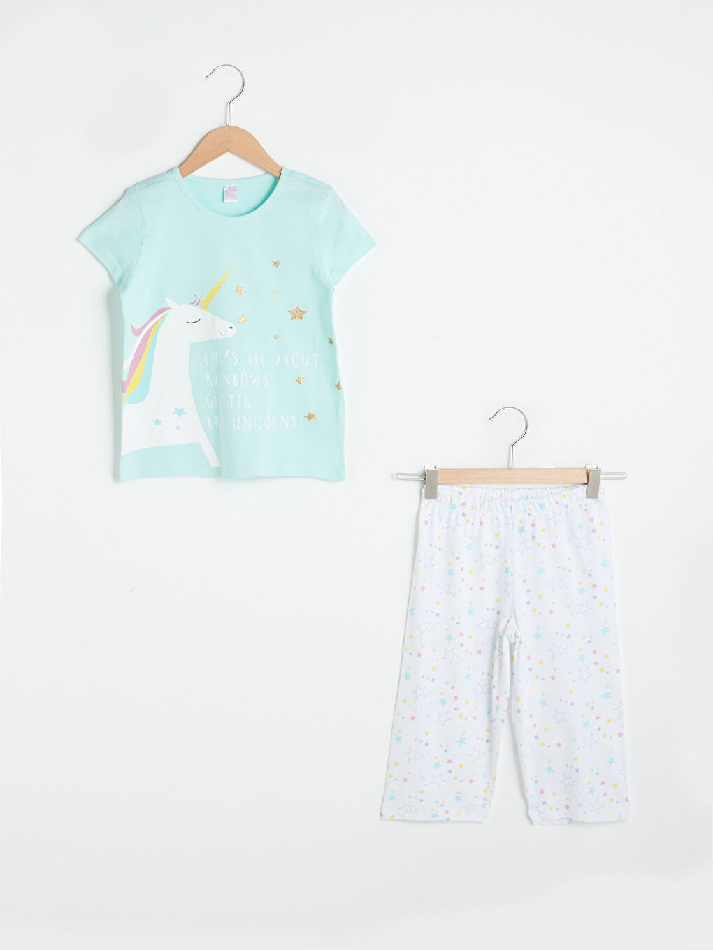 Crew Neck Printed Short Sleeve Cotton Girls Pajamas Set