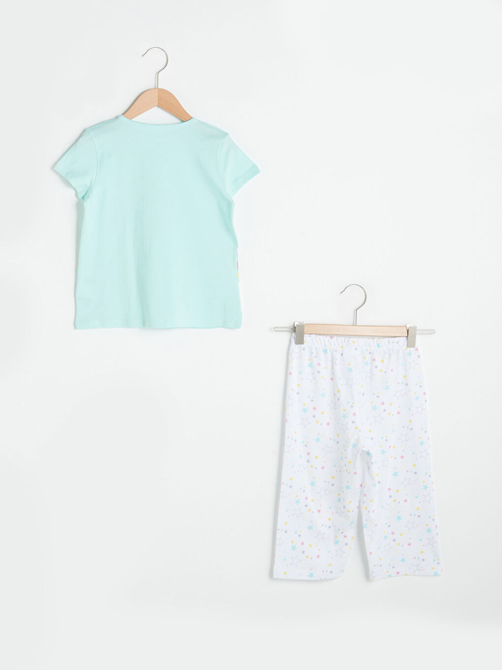 Crew Neck Printed Short Sleeve Cotton Girls Pajamas Set-1