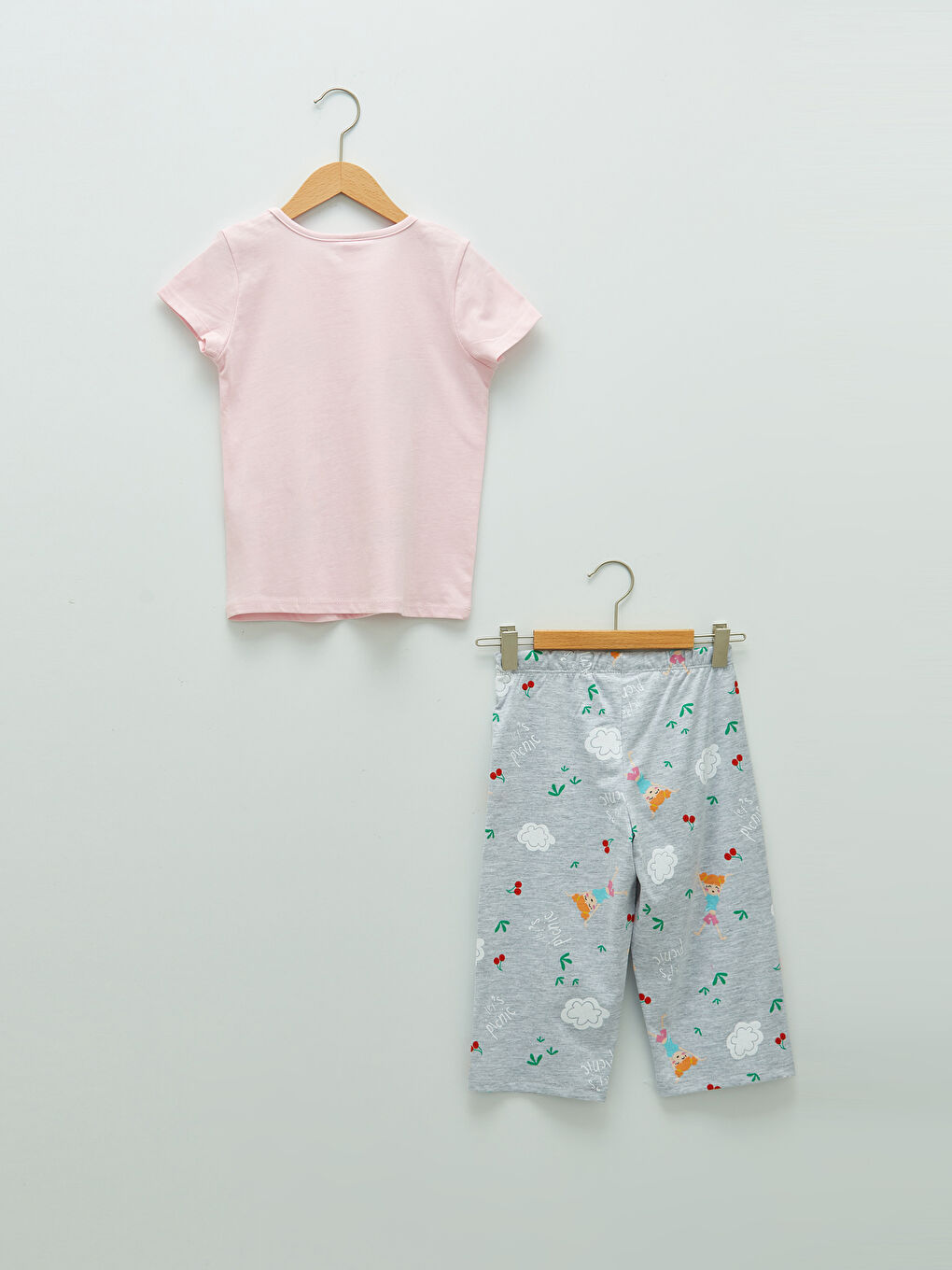 Crew Neck Printed Short Sleeve Girls' Pyjama Set-1