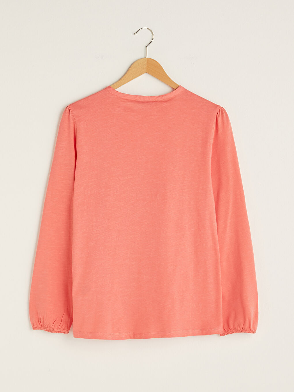 Mercan Bisiklet Yaka Nakışlı Düğme Detaylı Uzun Kollu Pamuklu Kadın Bluz-6