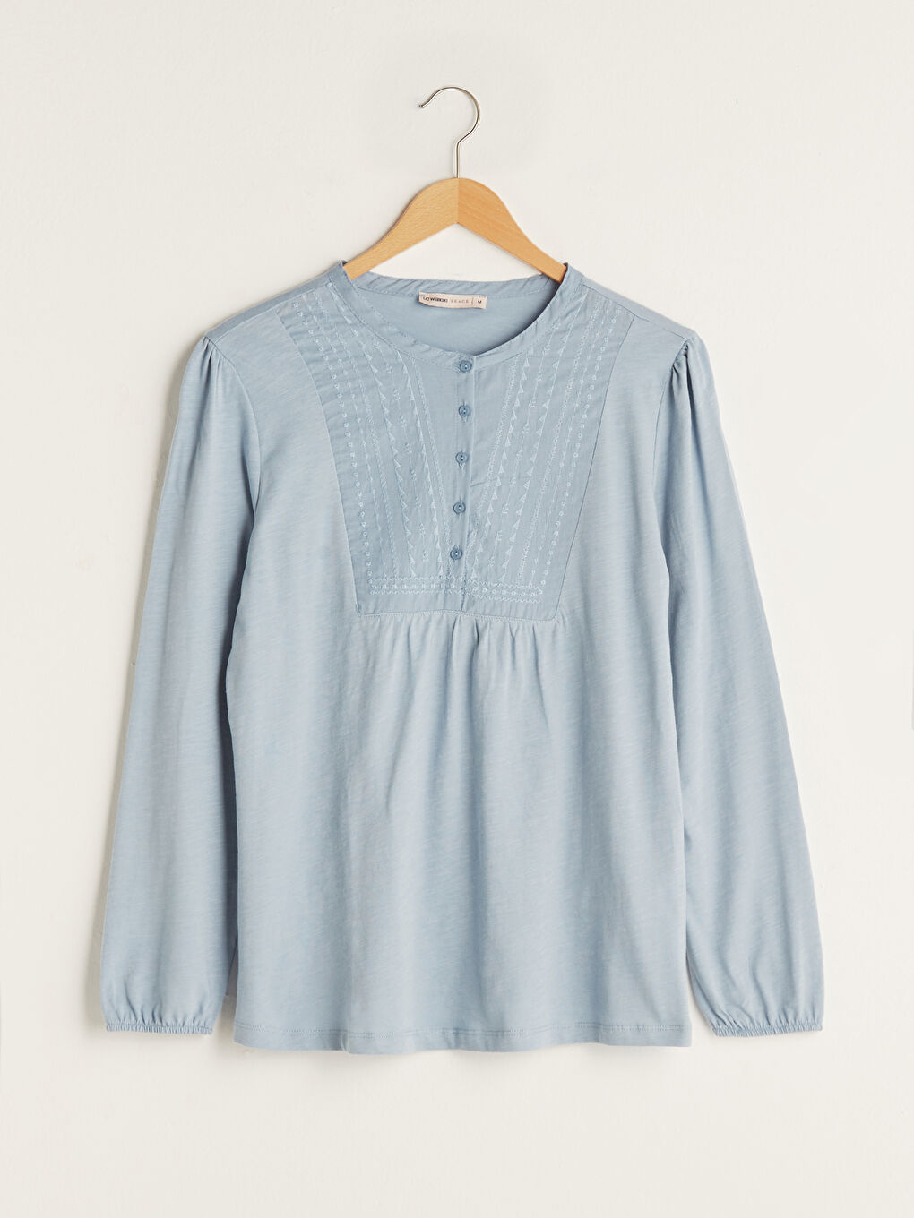 Crew Neck Button Detailed Embroidered Women's Blouse-5