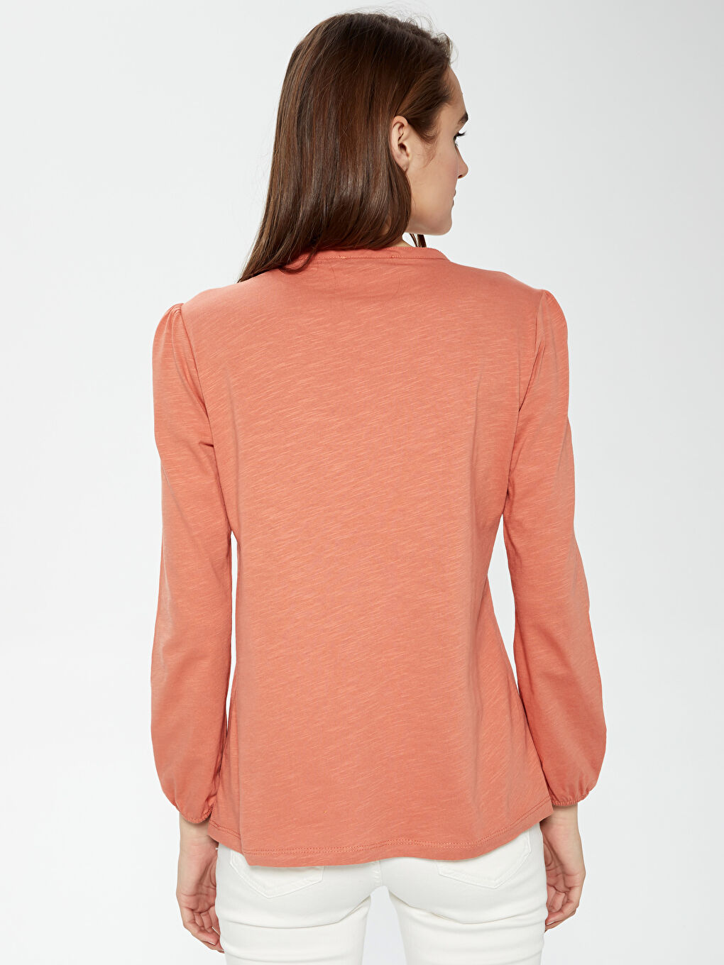 Crew Neck Button Detailed Embroidered Blouse-4