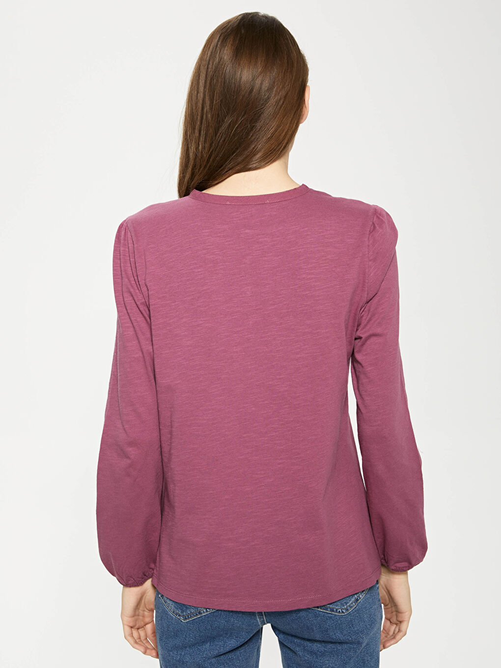 Mürdüm Bisiklet Yaka Düğme Detaylı Nakışlı Bluz-4