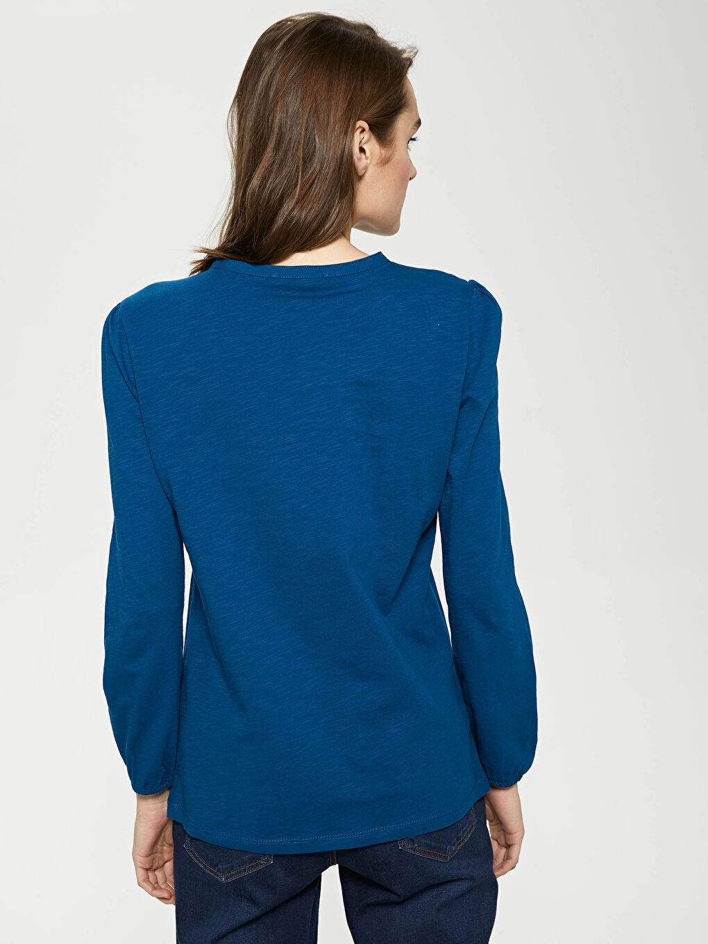 Petrol Bisiklet Yaka Düğme Detaylı Nakışlı Bluz-4