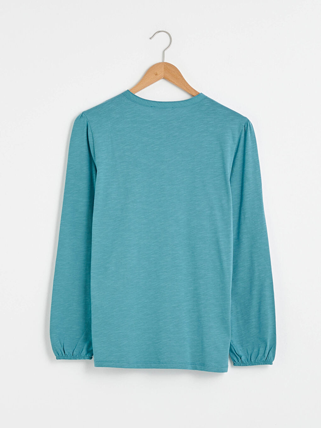 Turkuaz Bisiklet Yaka Düğme Detaylı Nakışlı Bluz-6