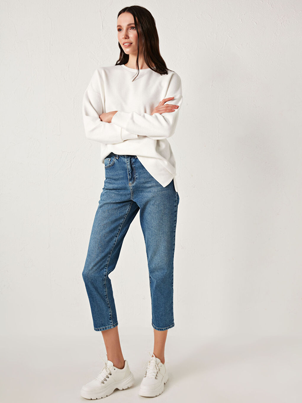 İndigo Yüksek Bel Straight Fit Kadın Rodeo Jean Pantolon-1