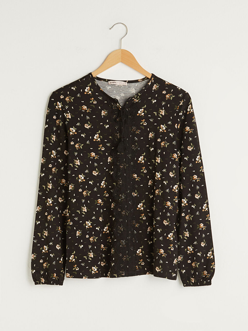 Karışık Bisiklet Yaka Nakış İşlemeli Uzun Kollu Viskon Kadın Bluz-5