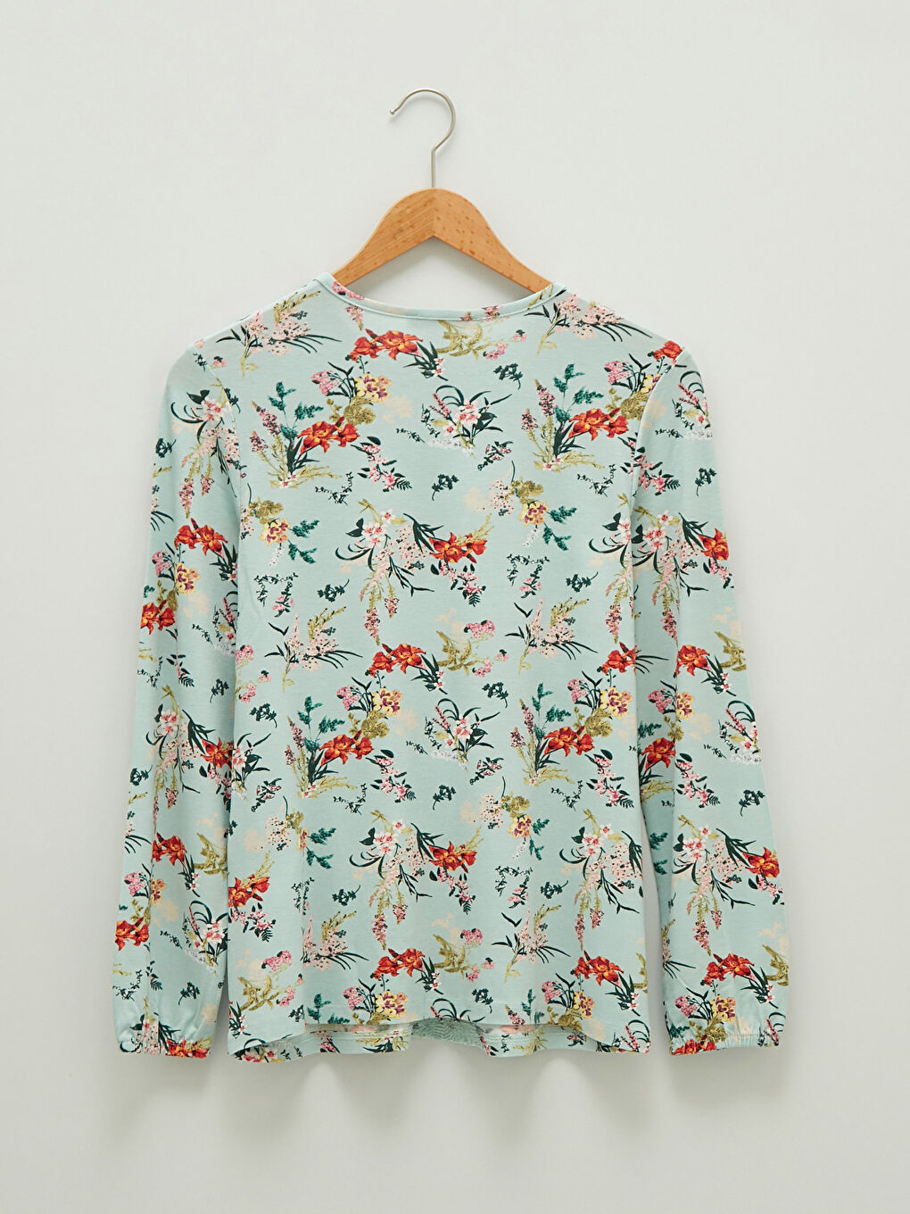 Yeşil Bisiklet Yaka Nakış İşlemeli Uzun Kollu Viskon Kadın Bluz-7