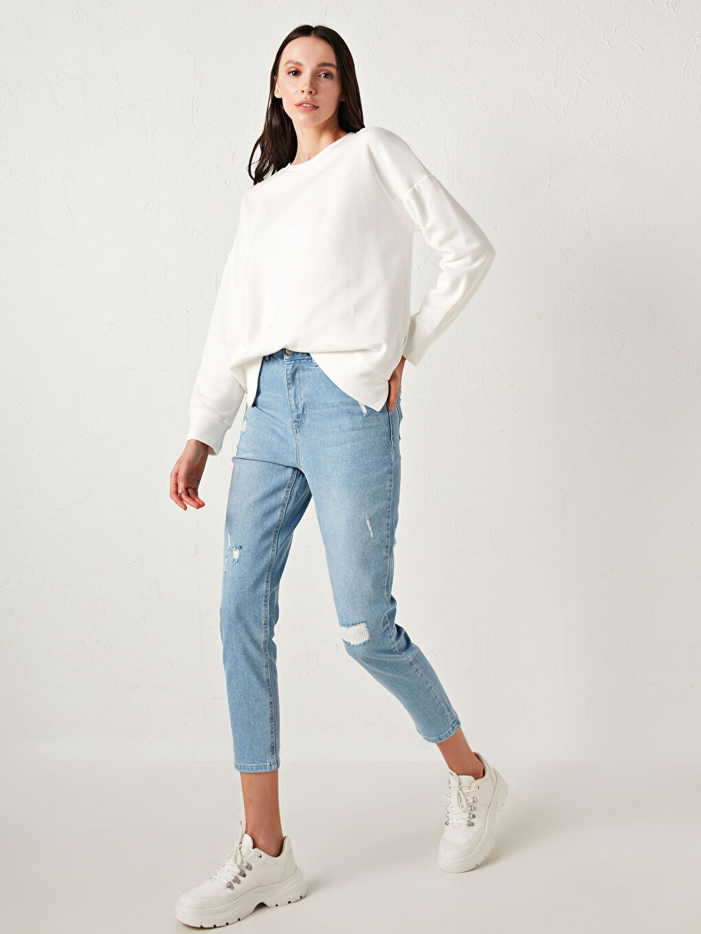 İndigo Yüksek Bel Slim Fit Kadın Rodeo Jean Pantolon