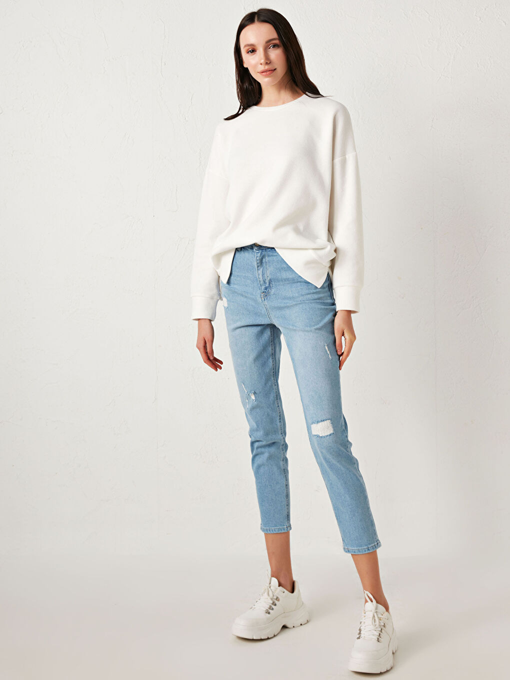 İndigo Yüksek Bel Slim Fit Kadın Rodeo Jean Pantolon-1