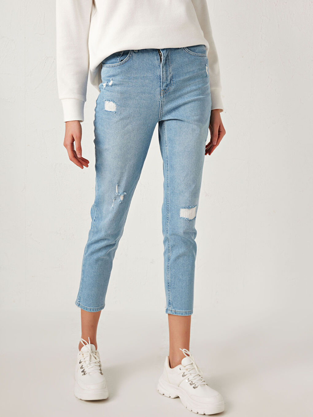 İndigo Yüksek Bel Slim Fit Kadın Rodeo Jean Pantolon-3