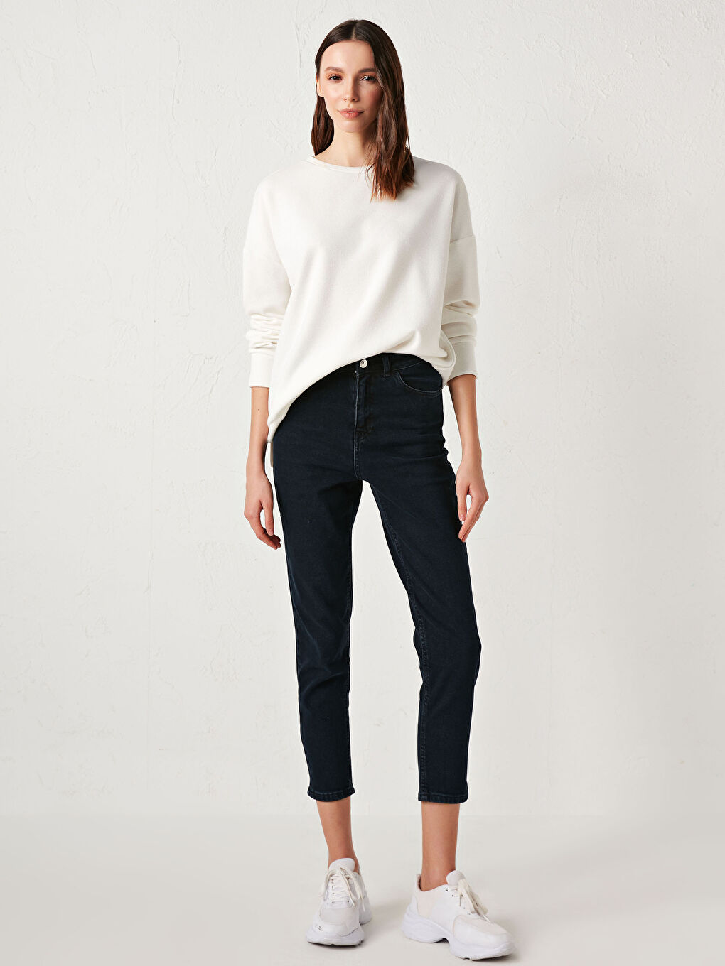 Lacivert Yüksek Bel Slim Fit Kadın Rodeo Jean Pantolon