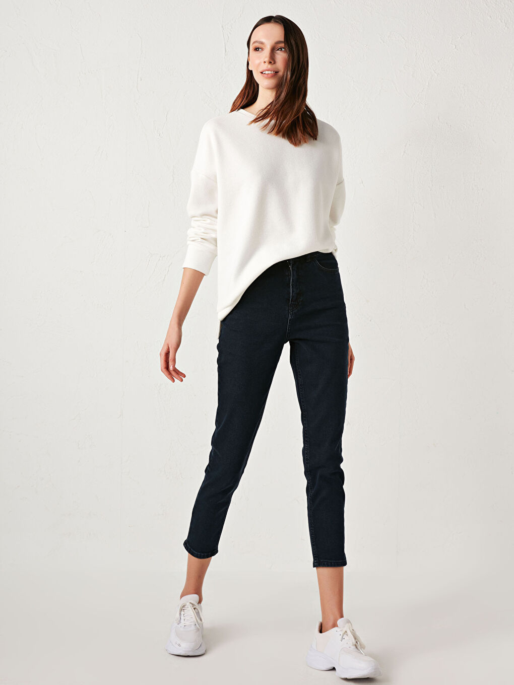 Lacivert Yüksek Bel Slim Fit Kadın Rodeo Jean Pantolon-1