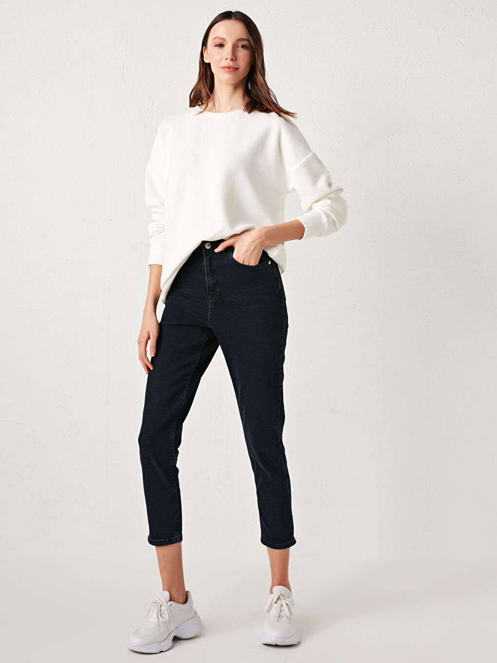 Lacivert Yüksek Bel Slim Fit Kadın Rodeo Jean Pantolon-2